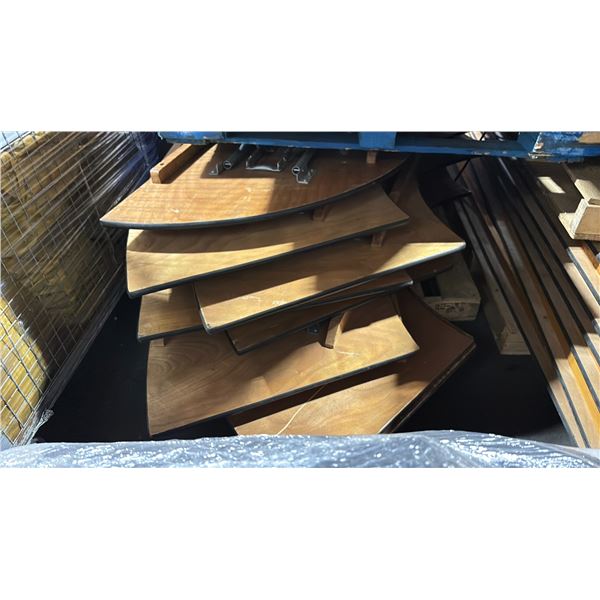 PALLET OF 5 WOODEN CRESCENT SHAPED COMMERCIAL EVENT / BANQUET FOLDING TABLES *MUST TAKE ALL*