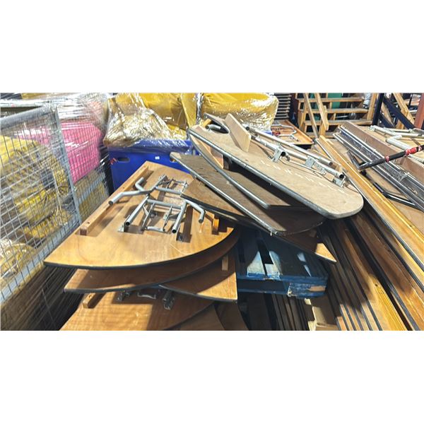 PALLET OF 5 WOODEN CRESCENT SHAPED COMMERCIAL EVENT / BANQUET FOLDING TABLES
