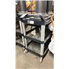 Image 3 : BLACK RUBBERMAID 3 TIER MOBILE COMMERCIAL PRODUCT CART WITH 2 RUBBERMAID OUTDOOR CIGARETTE WASTE