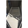 Image 2 : STACK OF 27 WHITE PLASTIC FOLDING EVENT CHAIRS ON MOBILE CHAIR CART *CART INCLUDED*