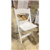 Image 4 : STACK OF 22 WHITE PLASTIC FOLDING EVENT CHAIRS ON MOBILE CHAIR CART *CART INCLUDED*