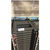 Image 2 : STACK OF 25 BLACK PLASTIC FOLDING EVENT CHAIRS ON MOBILE CHAIR CART *CART INCLUDED*