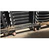 Image 3 : STACK OF 25 BLACK PLASTIC FOLDING EVENT CHAIRS ON MOBILE CHAIR CART *CART INCLUDED*