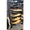 Image 3 : BLACK METAL MOBILE COCKTAIL TABLE EVENT CART WITH ASSORTED WOODEN 3 PCS COCKTAIL TABLES / STANDS /