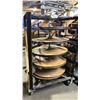 Image 3 : BLACK METAL MOBILE COCKTAIL TABLE EVENT CART WITH ASSORTED WOODEN 3 PCS COCKTAIL TABLES / STANDS /
