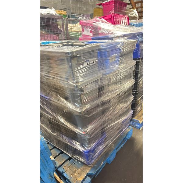PALLET OF COMMERCIAL RESTAURANT WHITE 6 1/2" SAUCERS, BLACK 8" SIDE PLATES & 6" SILVER RIMMED SIDE