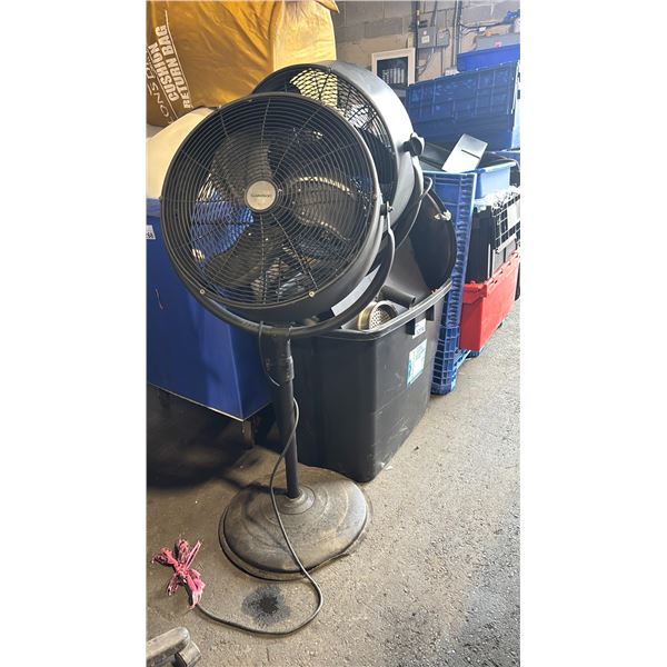 LARGE BLACK BIN OF GARRISON FANS, FAN PARTS & HEAVY DUTY EXTENSION CORDS *BIN INCLUDED*