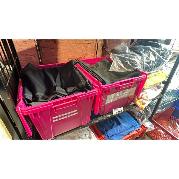 SHELF OF ASSORTED PROFESSIONAL EVENT / BANQUET TABLE LINENS IN LARGE FOLD TOP BINS *BINS INCLUDED*