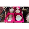 Image 1 : 6 SMALL FOLD TOP BINS OF COMMERCIAL RESTAURANT WHITE 8" SAUCERS *BINS INCLUDED*