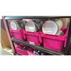 Image 1 : SHELF OF COMMERCIAL RESTAURANT WHITE 8" SIDE PLATES IN SMALL FOLD TOP BINS *BINS