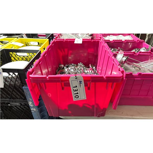 LARGE FOLD TOP BIN OF COMMERCIAL RESTAURANT CURLED HANDLED SPOONS *BIN INCLUDED*