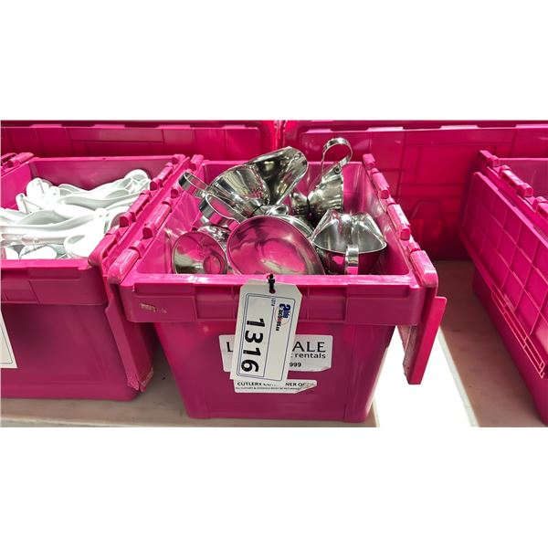 SMALL FOLD TOP BIN OF COMMERCIAL RESTAURANT STAINLESS STEEL GRAVY BOWLS *BIN INCLUDED*