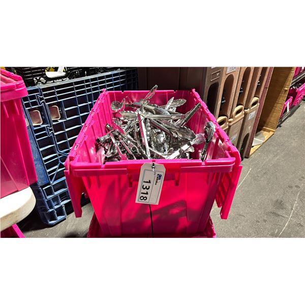 LARGE FOLD TOP BIN OF COMMERCIAL RESTAURANT CHROME ASSORTED BBQ TONGS *BIN INCLUDED*