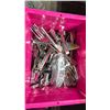Image 3 : 2 SMALL FOLD TOP BINS OF COMMERCIAL RESTAURANT LIQUOR BOTTLE SPOUTS, ICE SCOOPS & BAR TOOLS