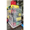 Image 2 : 5 BLACK METAL ADJUSTABLE STORAGE SHELVES WITH ASSORTED EMPTY CRATES/BINS