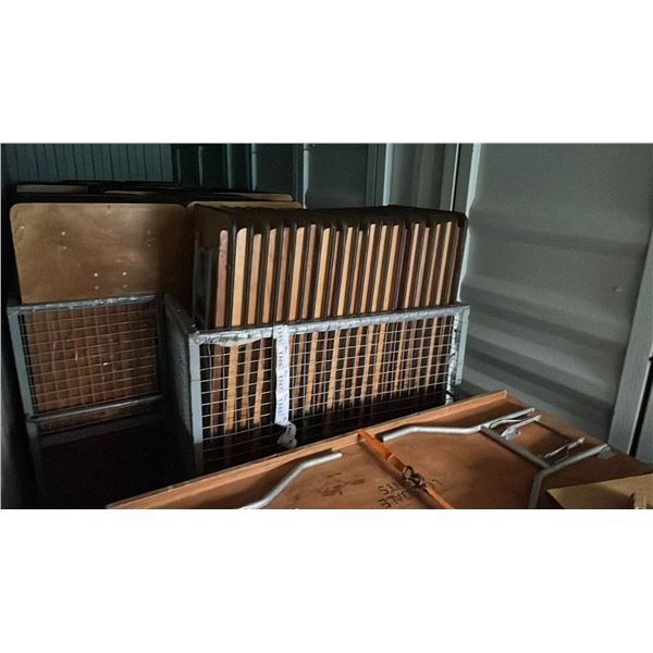 METAL MOBILE TRANSPORT CART WITH 20 6'L WOODEN COMMERCIAL EVENT / BANQUET FOLDING TABLES