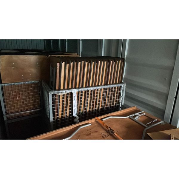 METAL MOBILE TRANSPORT CART WITH 20 6'L WOODEN COMMERCIAL EVENT / BANQUET FOLDING TABLES