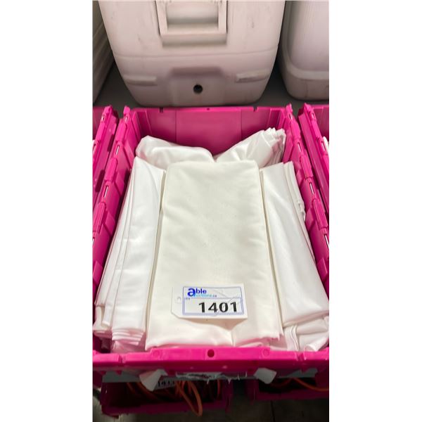 LARGE FOLD TOP BIN OF WHITE 120" ROUND EVENT/ BANQUET TABLE LINENS *BIN INCLUDED*