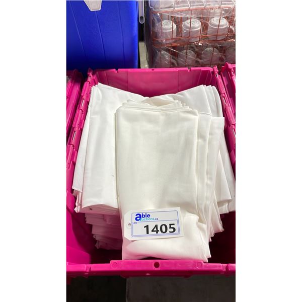 LARGE FOLD TOP BIN OF WHITE 120" ROUND EVENT/ BANQUET TABLE LINENS *BIN INCLUDED*