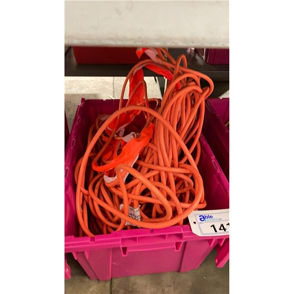 LARGE FOLD TOP BIN OF HEAVY DUTY EVENT/ BANQUET EXTENSION CORDS  *BIN INCLUDED*