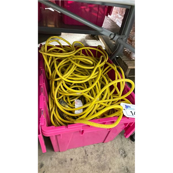LARGE FOLD TOP BIN OF HEAVY DUTY EVENT/ BANQUET EXTENSION CORDS  *BIN INCLUDED*