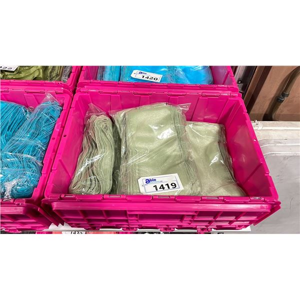 LARGE FOLD TOP BIN OF EVENT/ BANQUET CHAIR ORGANZA FABRIC ( GREEN )  *BIN INCLUDED*