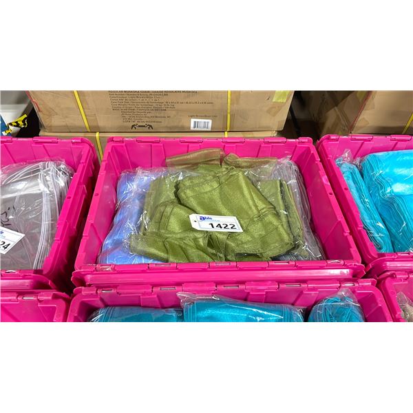LARGE FOLD TOP BIN OF EVENT/ BANQUET CHAIR ORGANZA FABRIC ( LAVENDER, GREY, GREEN )  *BIN INCLUDED*