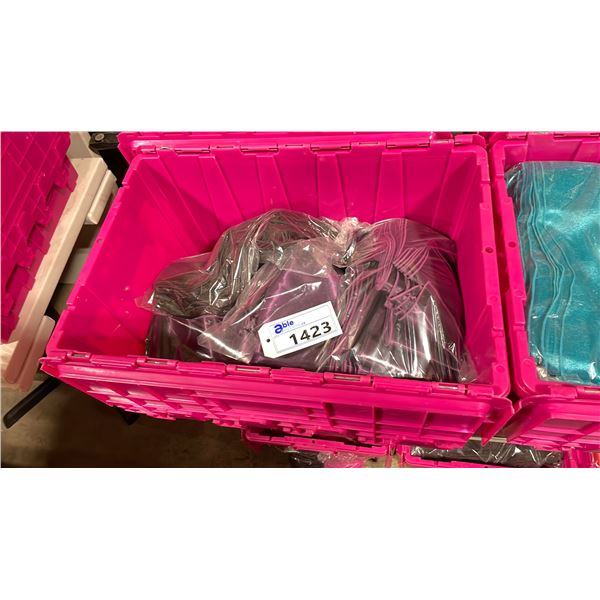 LARGE FOLD TOP BIN OF EVENT/ BANQUET CHAIR ORGANZA FABRIC ( PURPLE, BROWN )  *BIN INCLUDED*