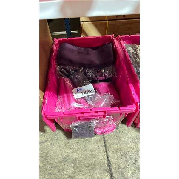 LARGE FOLD TOP BIN OF EVENT/ BANQUET CHAIR ORGANZA FABRIC ( PINK, PURPLE )  *BIN INCLUDED*