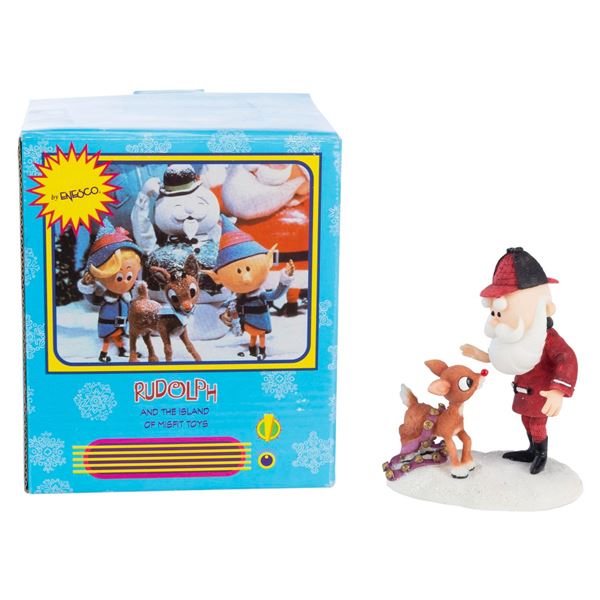 A Rankin-Bass Rudolph and Santa Figurine by Enesco.