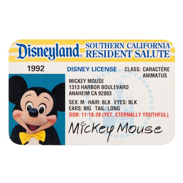 A Mickey Mouse Driver’s License with Fantasmic! Ad.