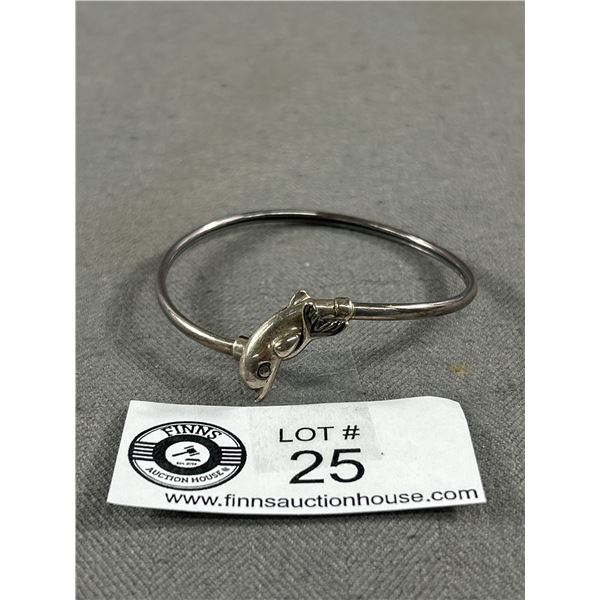 Sterling Silver Dolphin Cuff Bangle Opens