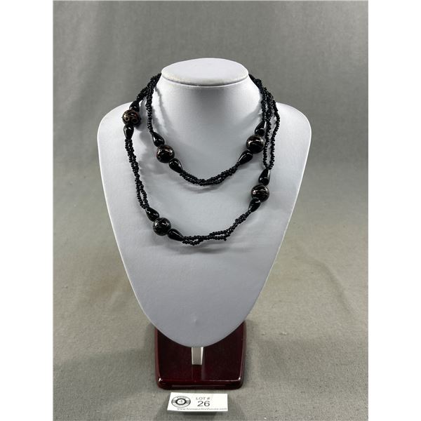 Vintage Black Ventian Glass Art Deco Flapper Necklace