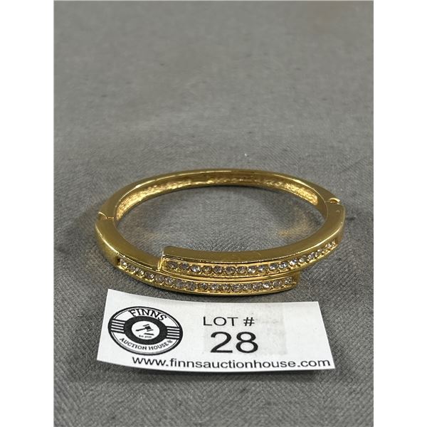 Quality Solid 10k Gold Plate Simulated Diamond Cuff Bangle