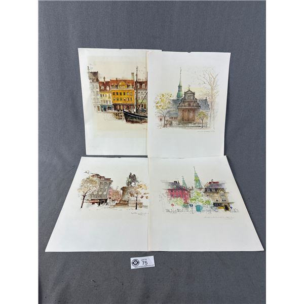 4 Very Nice Unframed European Coloured Pictures