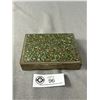 Image 1 : Interesting Vintage Metal Trinket Hinged Lid Box w/ Confetti Turquoise Inlaid. Approx. 5" x 4" x 1"