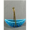 Image 2 : Beautiful Antique Turquoise Glass Set. Pitcher Is Approx. 5"H & Candy Dish Is Approx 8"L