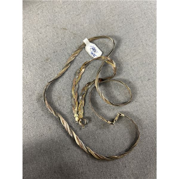 Quality Gold Plate Solid Sterling Silver Braided 16" Necklace & 6" Bracelet Set.
