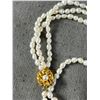 Image 2 : Quality Triple Strand Genuine Pearl Gold Plated Bracelet. Approx. 6"L