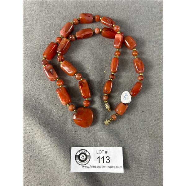 Old Carnelian Stone 24" L Necklace w/ 1" Heart Pendant.