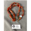Image 1 : Old Carnelian Stone 24" L Necklace w/ 1" Heart Pendant.
