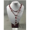 Image 1 : Pretty & Delicate Vintage Long Red w/ Gold Beaded Necklace