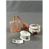 Image 1 : Vintage Pink Glass Perfume Bottle w/ Atomizer & 2 China Dresser Boxes (one Minton)