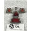 Image 2 : Vintage Sterling Silver & Red Coral Pendant & Earrings