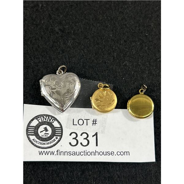 Vintage Sterling Silver Heart G.F. Engraved + Gold Plated Picture Locket Pendants