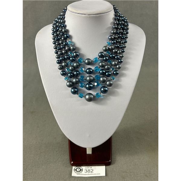 Vintage 1950th 5 Strands Pearls + Faceted Glass Beads Necklace