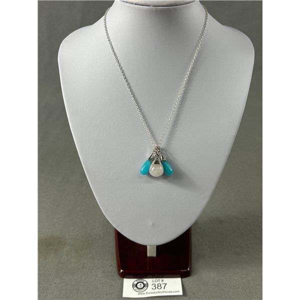 Lovely 3 Gem Stones Pendant w/ Chain Necklace