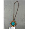 Image 2 : Vintage Native American Copper w/ Turqouise Pendant + Chain Necklace