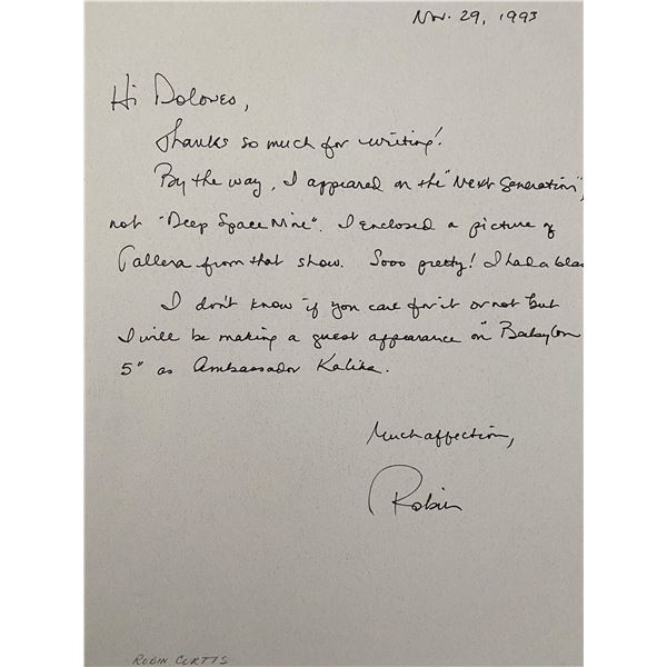 Robin Curtis signed personal letter