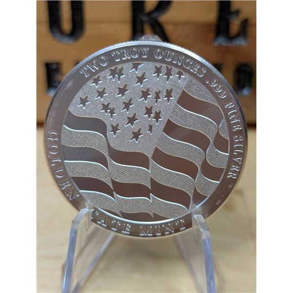 Lot 9-1) 2 oz American Flag Silver eagle round